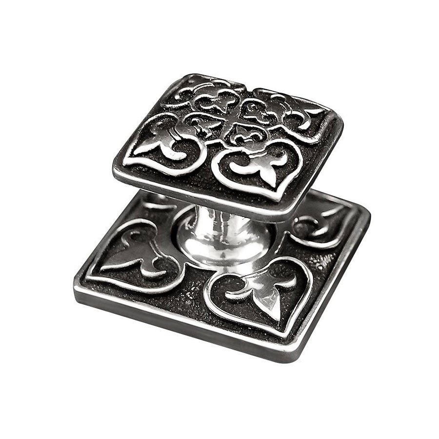 1 5/8" Square Knob with Backplate in Antique Silver