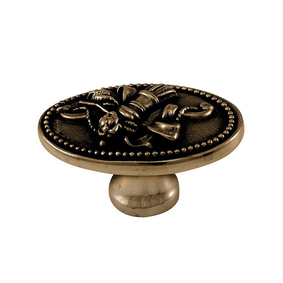Oval Knob with Small Base in Antique Brass