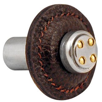 1 1/4" Round Nail Head Knob with Leather Insert in Two Tone with Brown Leather Insert