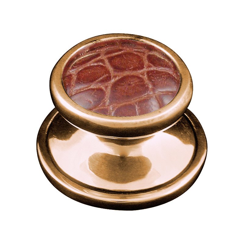 1 1/4" Knob with Insert in Antique Gold with Pebble Leather Insert