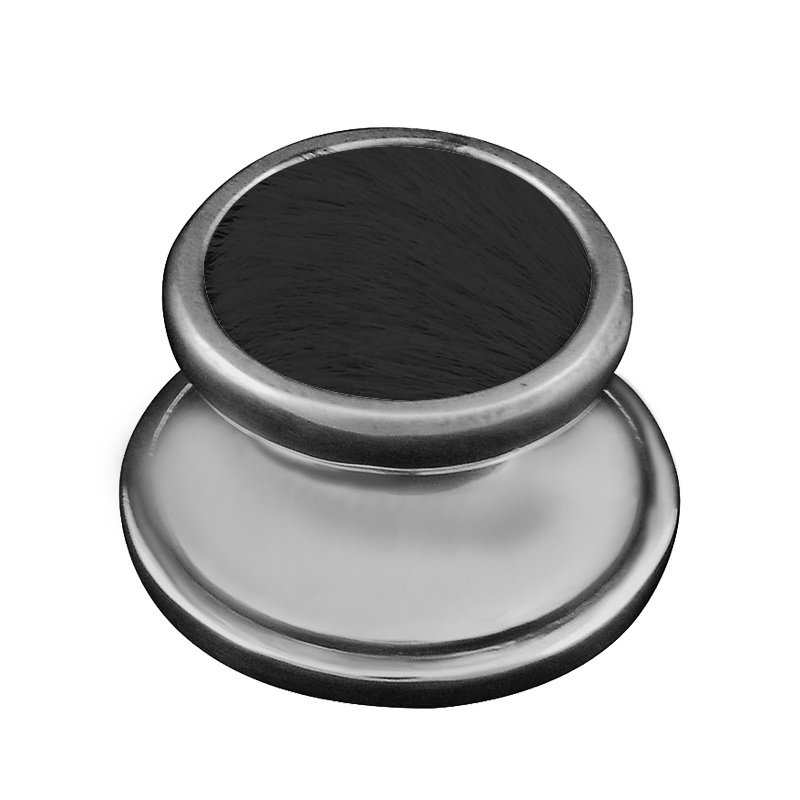 1 1/4" Knob with Insert in Antique Nickel with Black Fur Insert