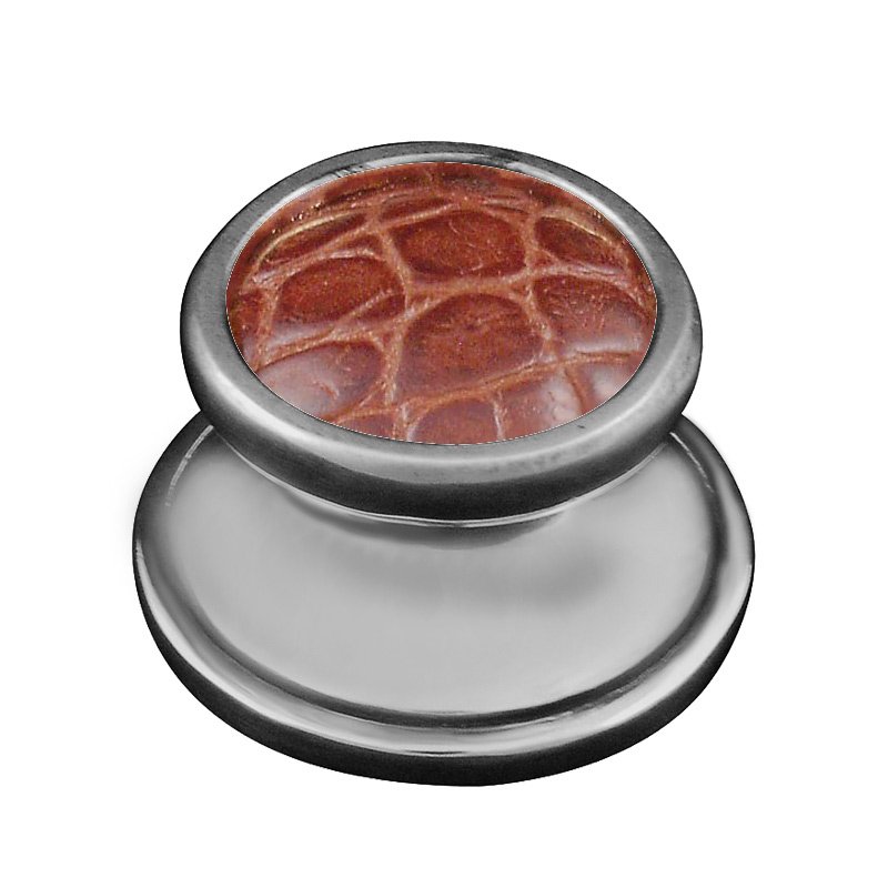 1 1/4" Knob with Insert in Antique Nickel with Pebble Leather Insert