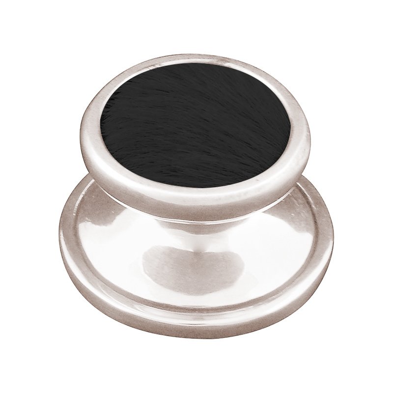 1 1/4" Knob with Insert in Polished Nickel with Black Fur Insert