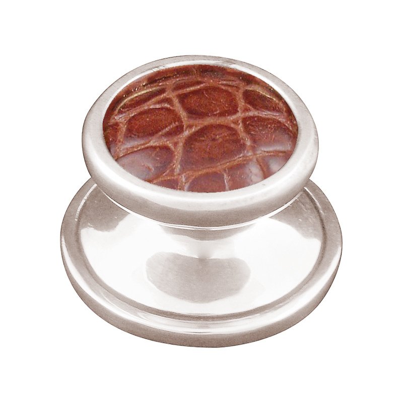 1 1/4" Knob with Insert in Polished Nickel with Pebble Leather Insert
