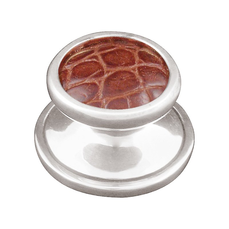 1 1/4" Knob with Insert in Polished Silver with Pebble Leather Insert
