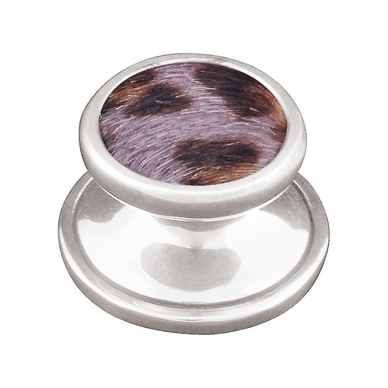 1 1/4" Knob with Insert in Polished Silver with Gray Fur Insert