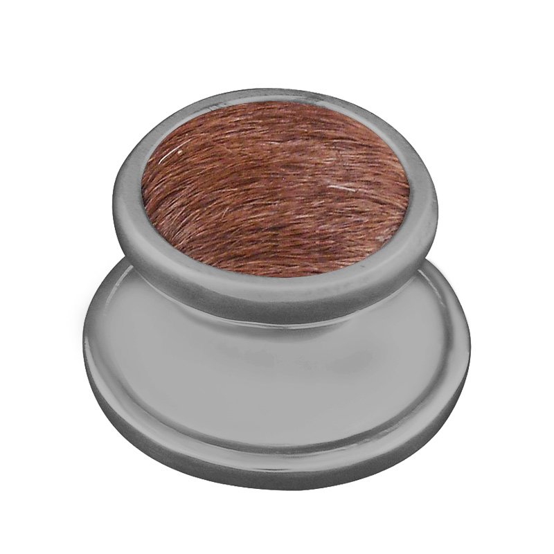 1 1/4" Knob with Insert in Satin Nickel with Brown Fur Insert