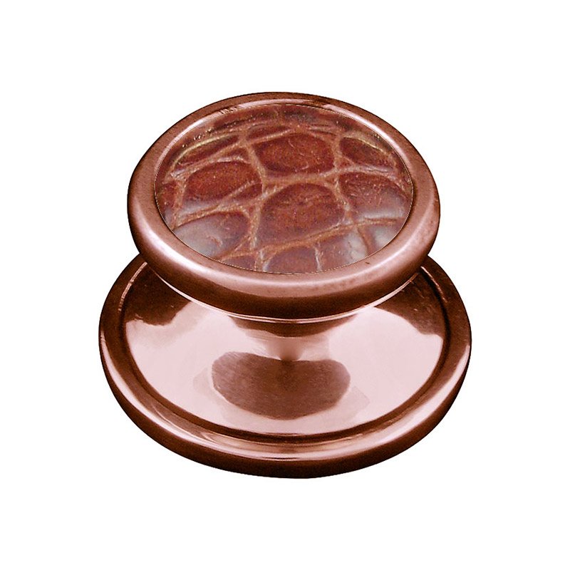 1" Knob with Insert in Antique Copper with Pebble Leather Insert