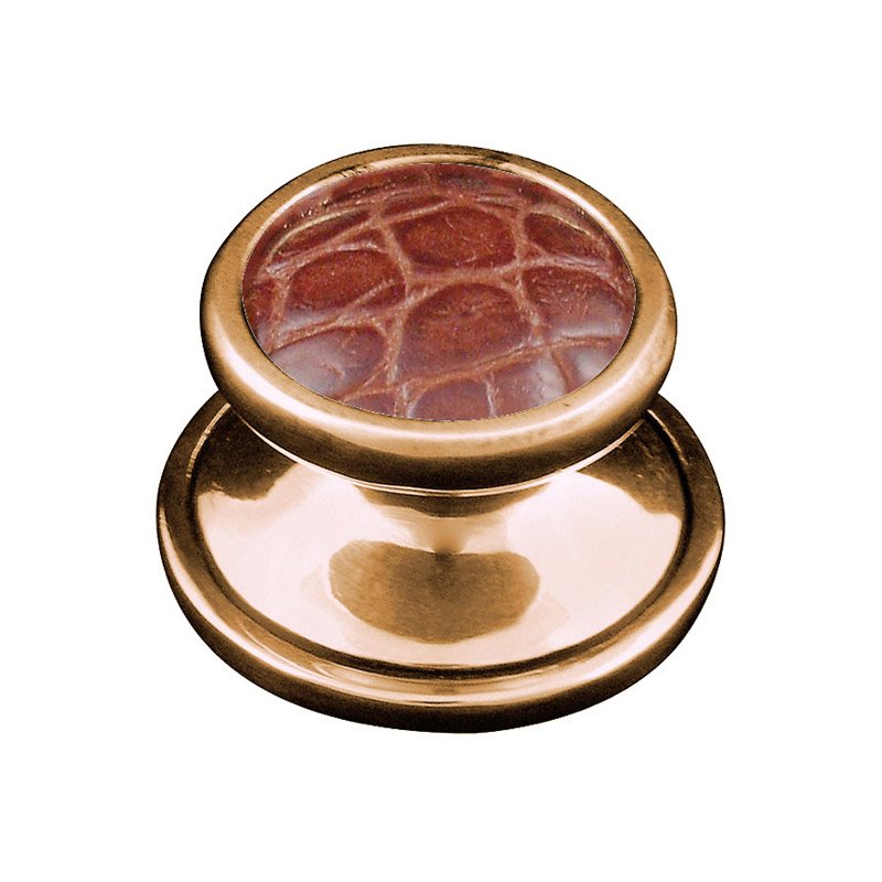 1" Knob with Insert in Antique Gold with Pebble Leather Insert