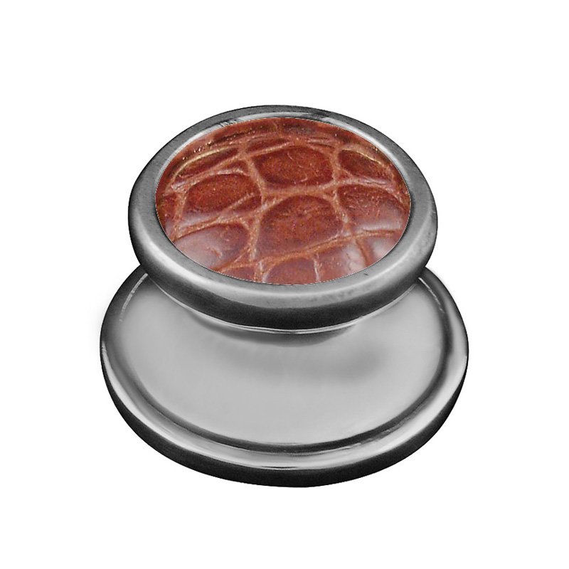 1" Knob with Insert in Antique Nickel with Pebble Leather Insert
