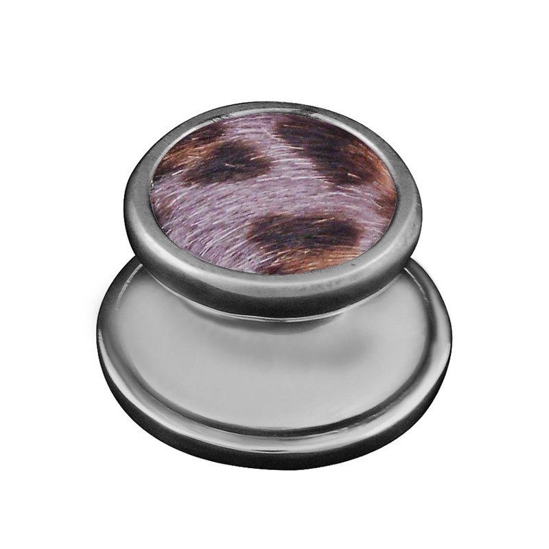 1" Knob with Insert in Antique Nickel with Gray Fur Insert