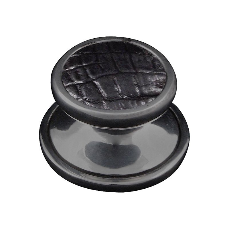 1" Knob with Insert in Gunmetal with Black Leather Insert