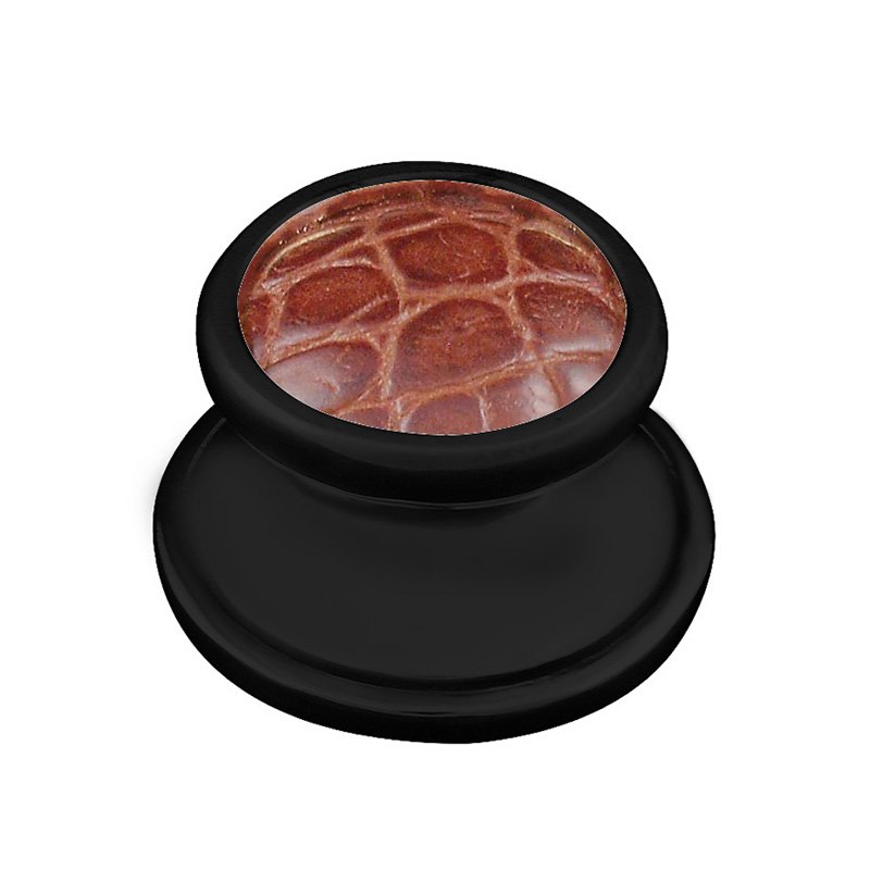 1" Knob with Insert in Oil Rubbed Bronze with Pebble Leather Insert