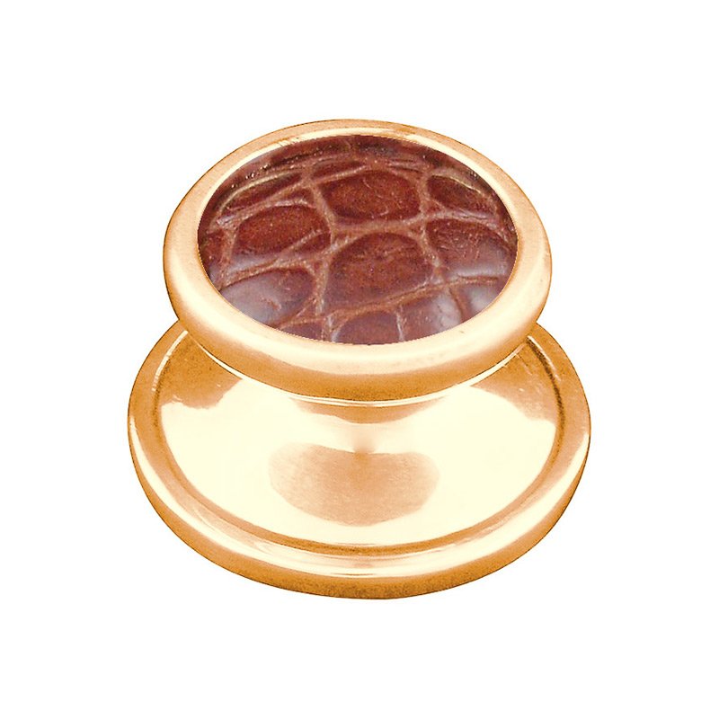 1" Knob with Insert in Polished Gold with Pebble Leather Insert
