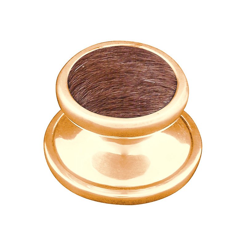 1" Knob with Insert in Polished Gold with Brown Fur Insert