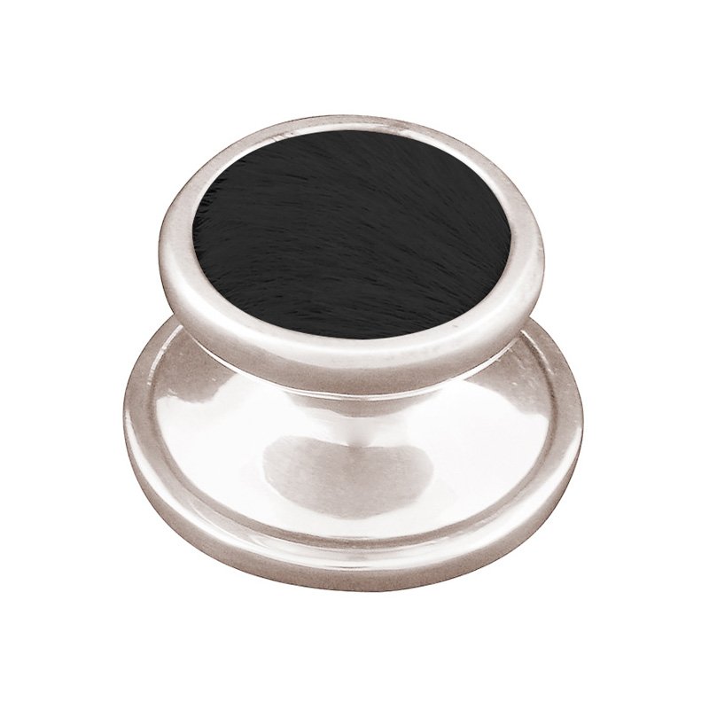 1" Knob with Insert in Polished Nickel with Black Fur Insert