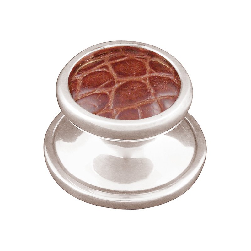1" Knob with Insert in Polished Nickel with Pebble Leather Insert