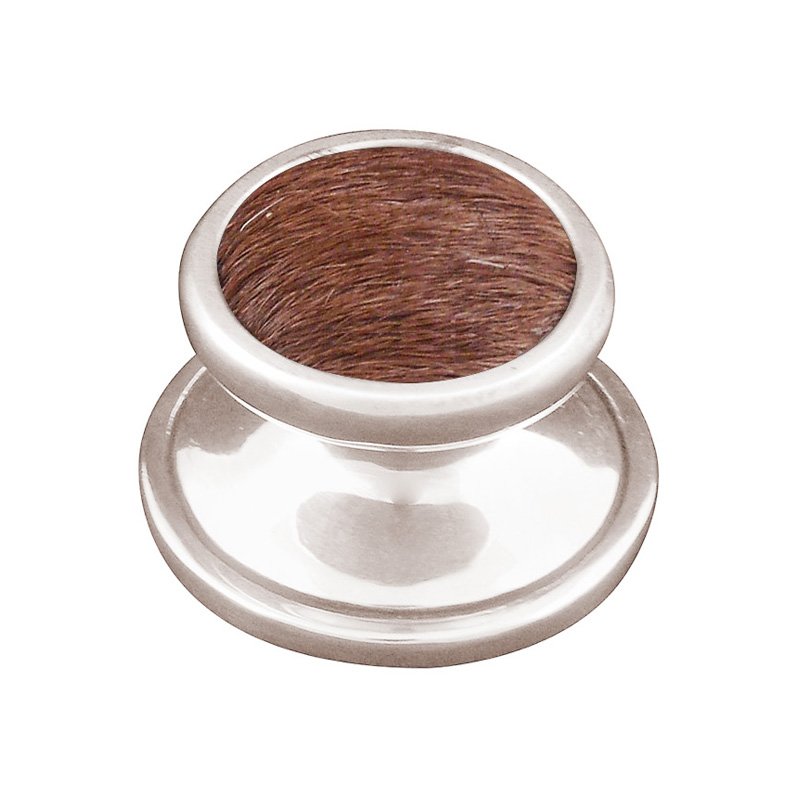 1" Knob with Insert in Polished Nickel with Brown Fur Insert