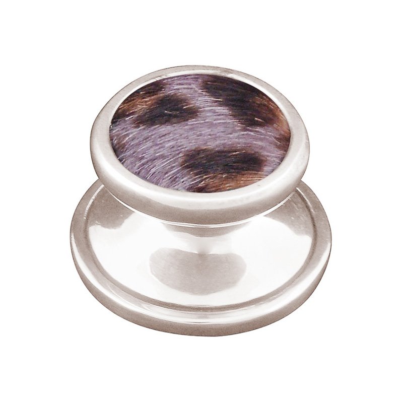 1" Knob with Insert in Polished Nickel with Gray Fur Insert
