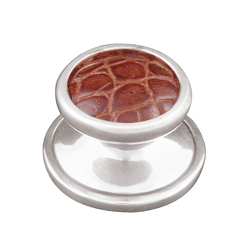 1" Knob with Insert in Polished Silver with Pebble Leather Insert