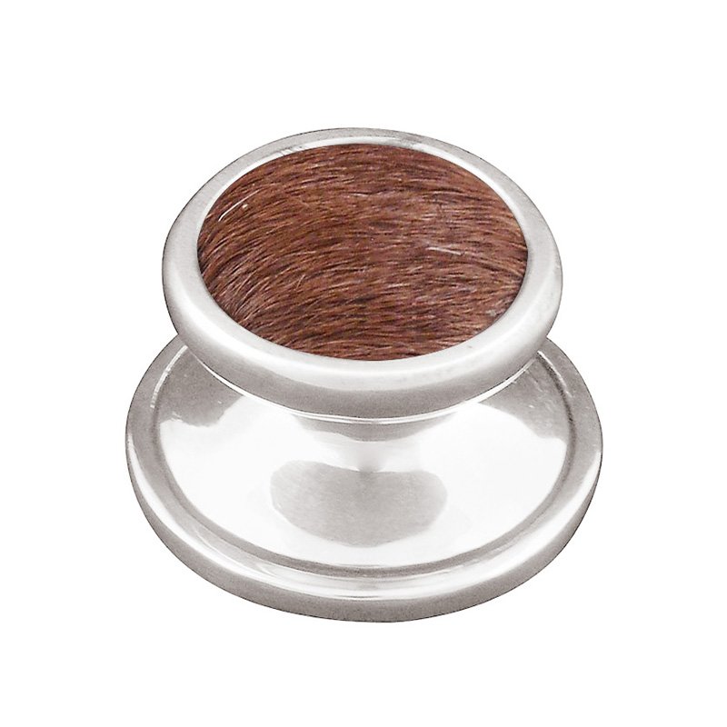 1" Knob with Insert in Polished Silver with Brown Fur Insert