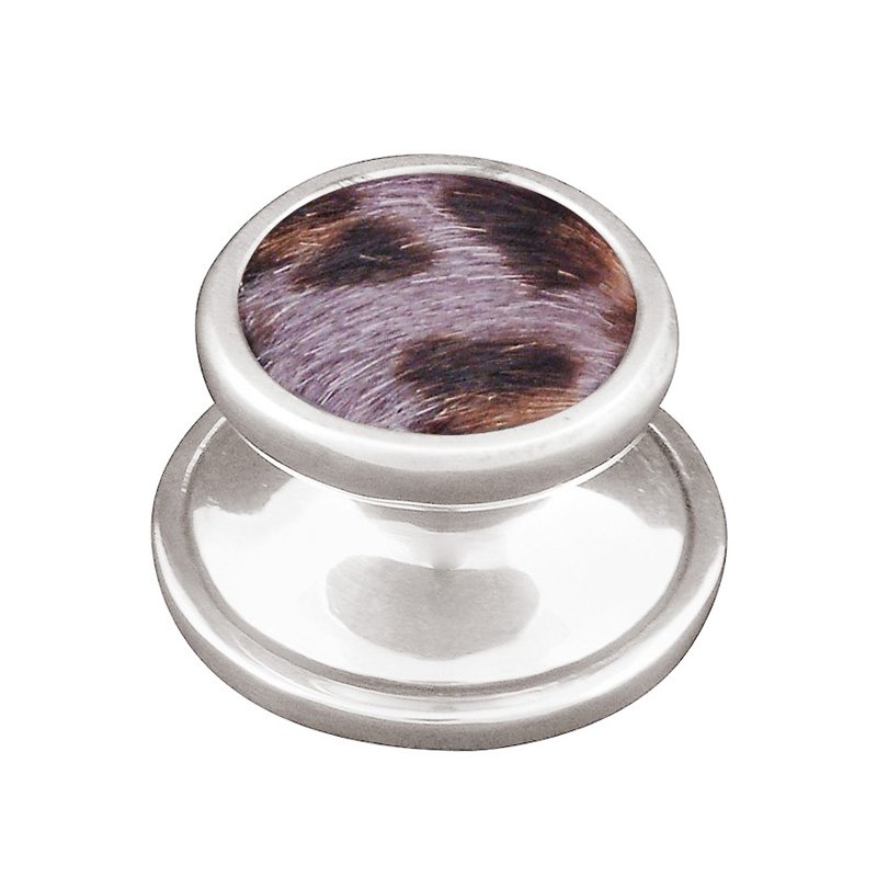 1" Knob with Insert in Polished Silver with Gray Fur Insert