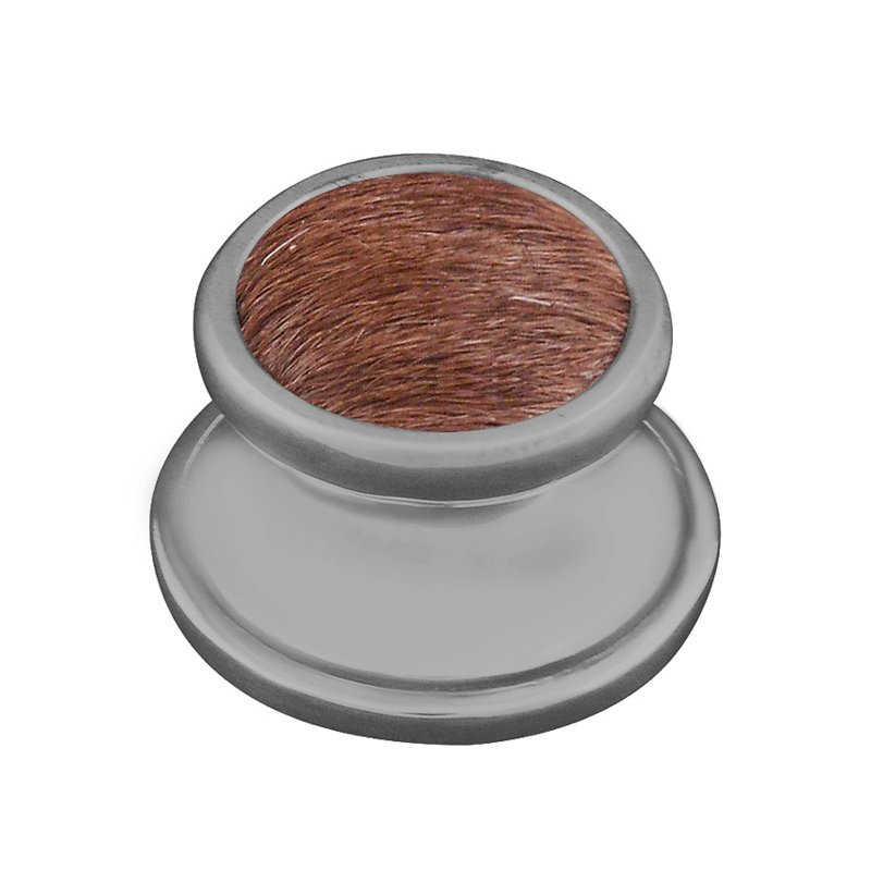 1" Knob with Insert in Satin Nickel with Brown Fur Insert