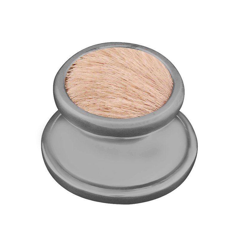 1" Knob with Insert in Satin Nickel with Tan Fur Insert