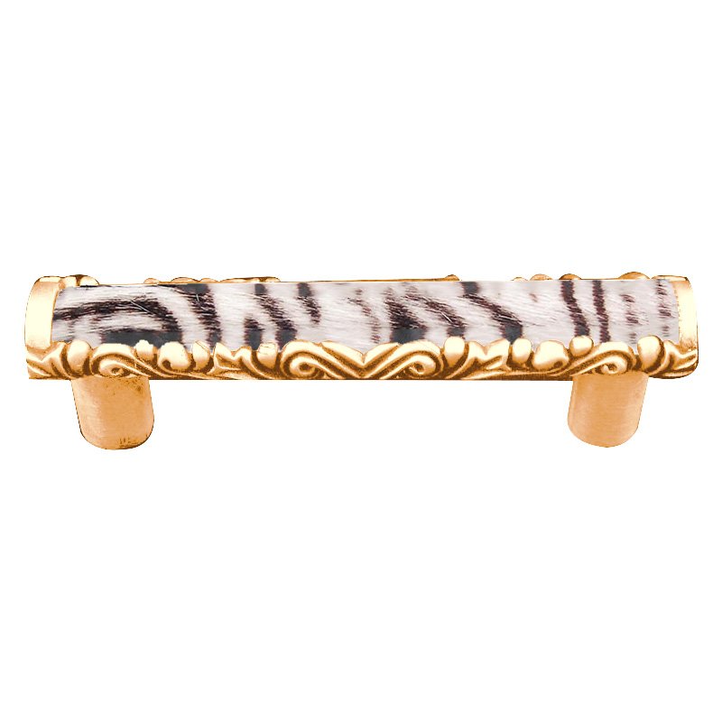 3" Centers Pull with Insert in Polished Gold with Zebra Fur Insert