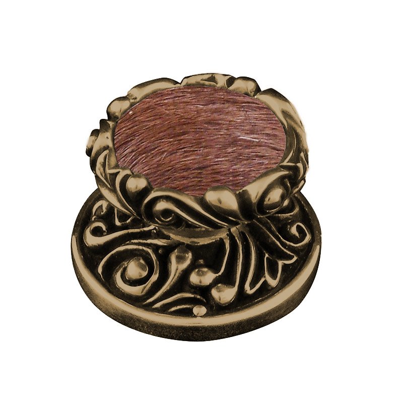 1 1/4" Knob with Insert in Antique Brass with Brown Fur Insert