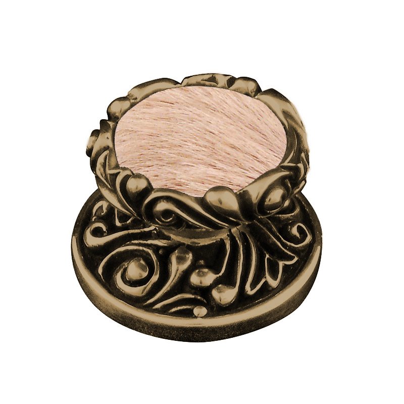 1 1/4" Knob with Insert in Antique Brass with Tan Fur Insert