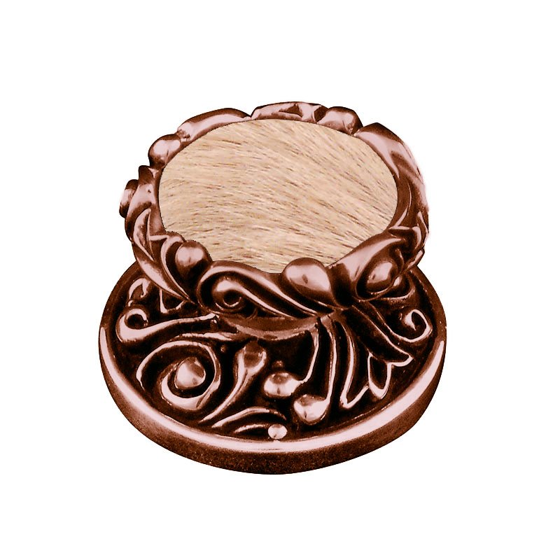 1 1/4" Knob with Insert in Antique Copper with Tan Fur Insert