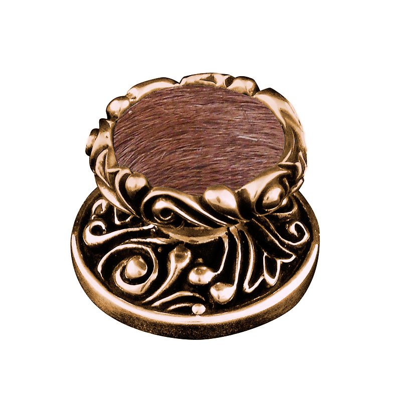1 1/4" Knob with Insert in Antique Gold with Brown Fur Insert