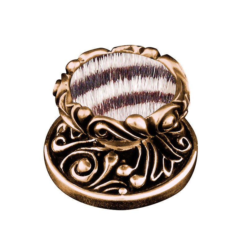 1 1/4" Knob with Insert in Antique Gold with Zebra Fur Insert