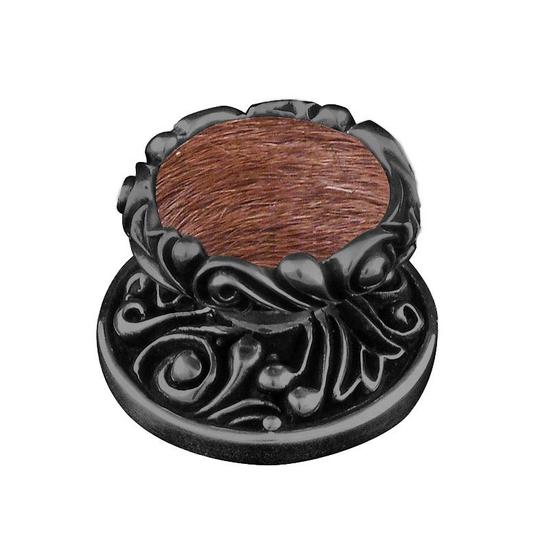 1 1/4" Knob with Insert in Gunmetal with Brown Fur Insert