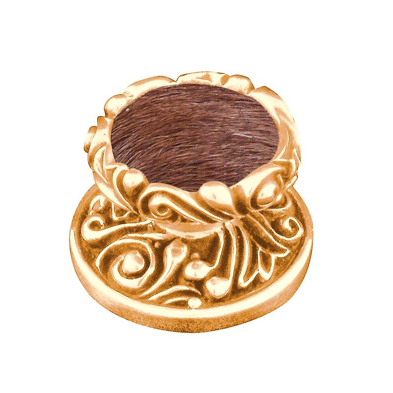 1 1/4" Knob with Insert in Polished Gold with Brown Fur Insert