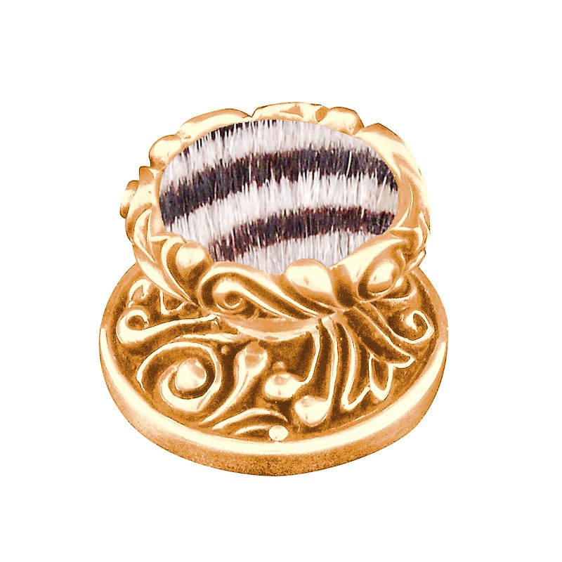 1 1/4" Knob with Insert in Polished Gold with Zebra Fur Insert