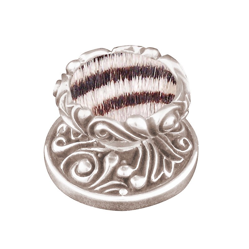 1 1/4" Knob with Insert in Polished Nickel with Zebra Fur Insert