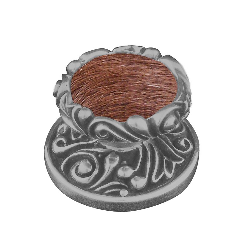 1 1/4" Knob with Insert in Satin Nickel with Brown Fur Insert