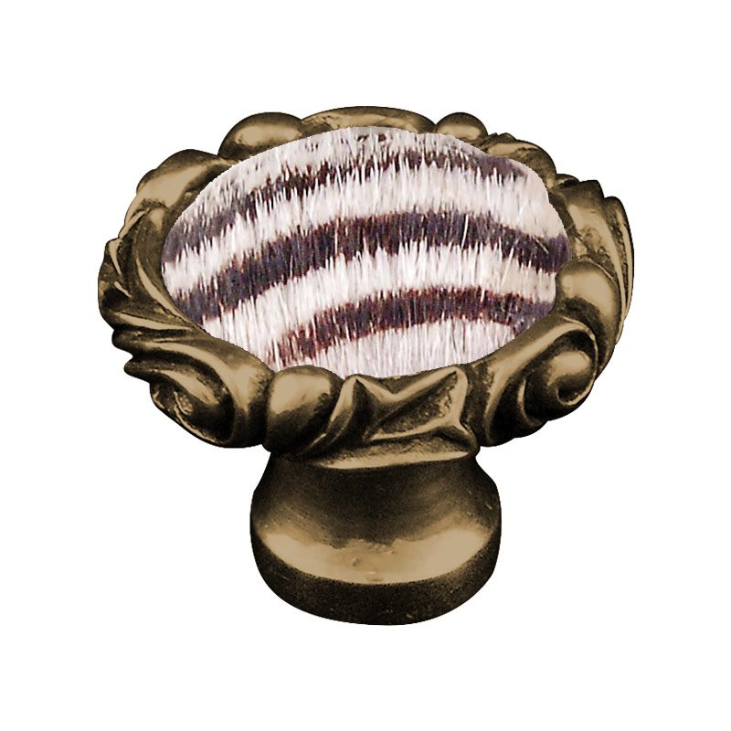 1 1/4" Knob with Small Base and Insert in Antique Brass with Zebra Fur Insert