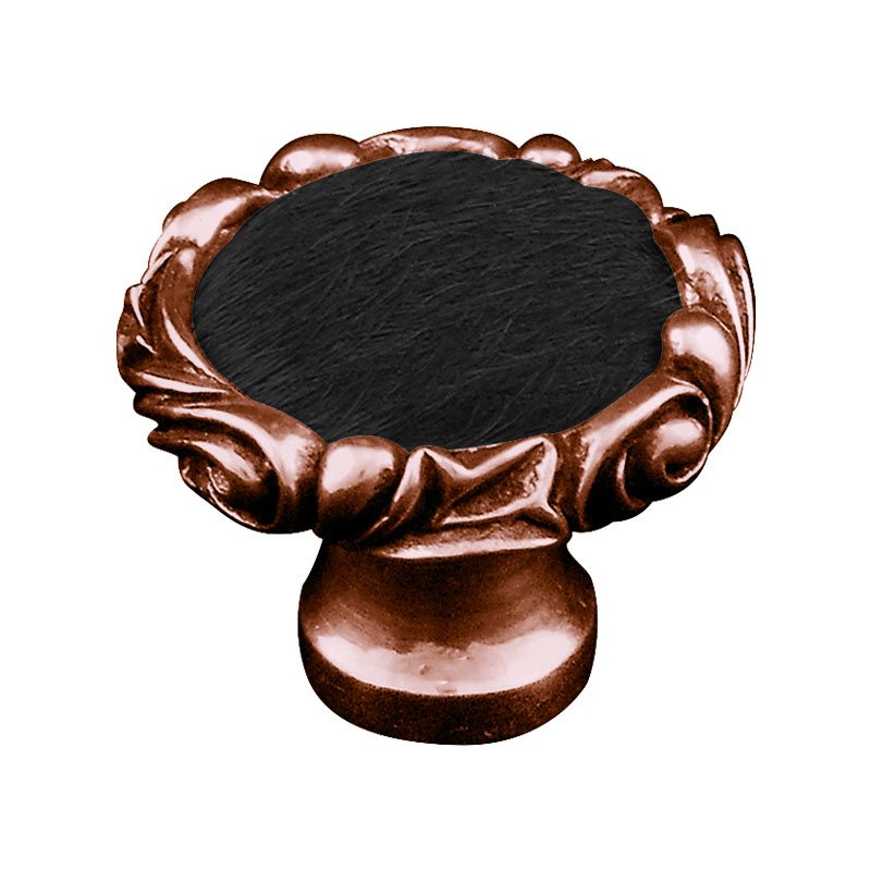 1 1/4" Knob with Small Base and Insert in Antique Copper with Black Fur Insert