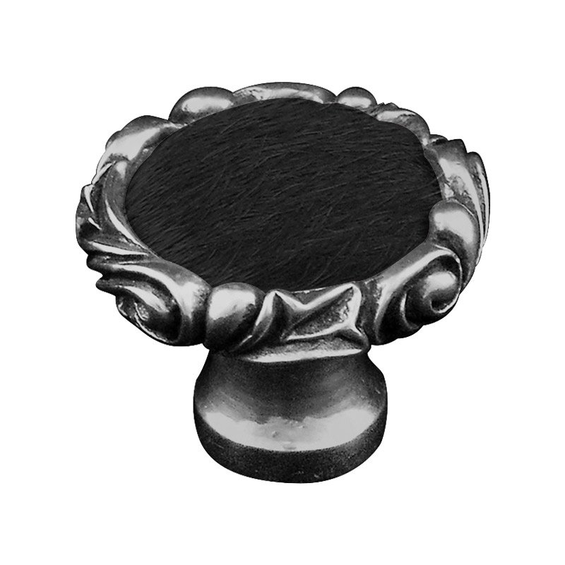 1 1/4" Knob with Small Base and Insert in Antique Nickel with Black Fur Insert