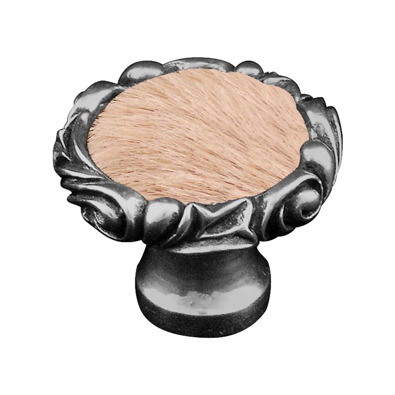 1 1/4" Knob with Small Base and Insert in Antique Nickel with Tan Fur Insert