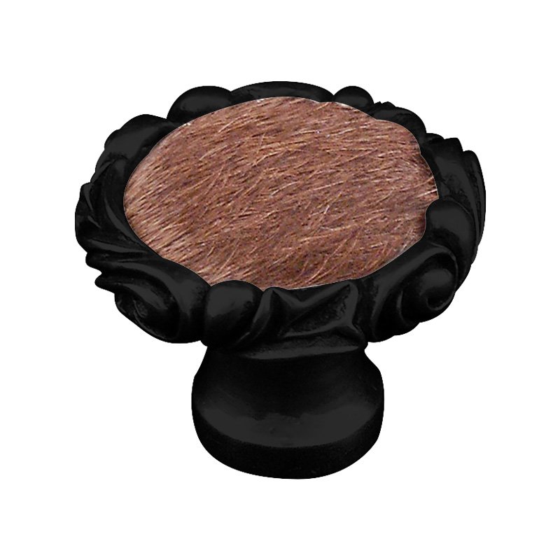 1 1/4" Knob with Small Base and Insert in Oil Rubbed Bronze with Brown Fur Insert