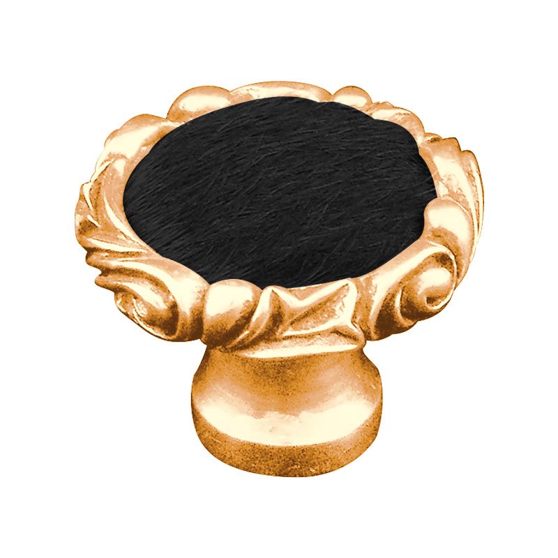 1 1/4" Knob with Small Base and Insert in Polished Gold with Black Fur Insert
