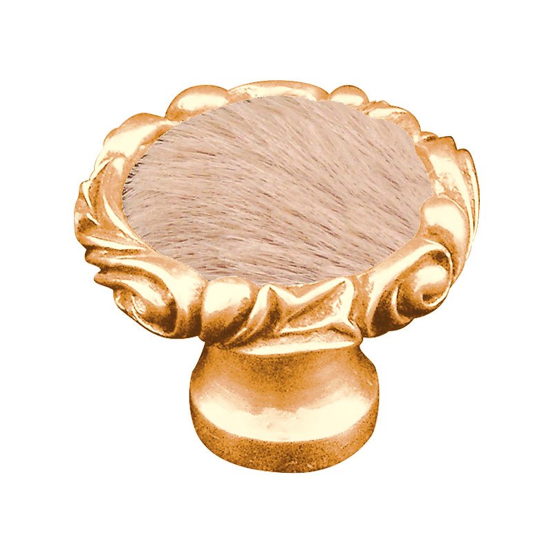 1 1/4" Knob with Small Base and Insert in Polished Gold with Tan Fur Insert