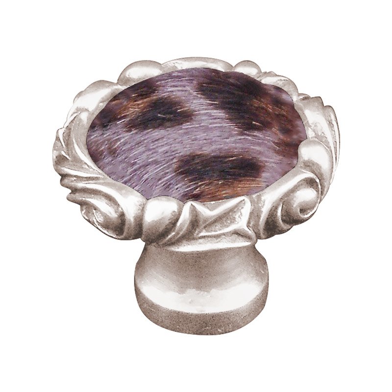 1 1/4" Knob with Small Base and Insert in Polished Nickel with Gray Fur Insert