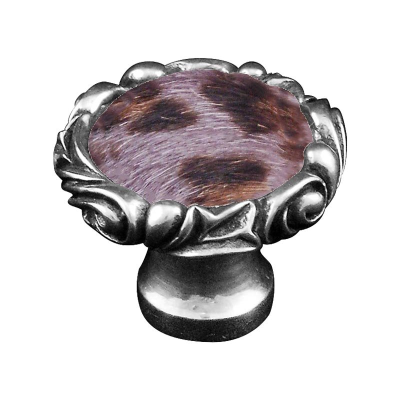 1 1/4" Knob with Small Base and Insert in Vintage Pewter with Gray Fur Insert