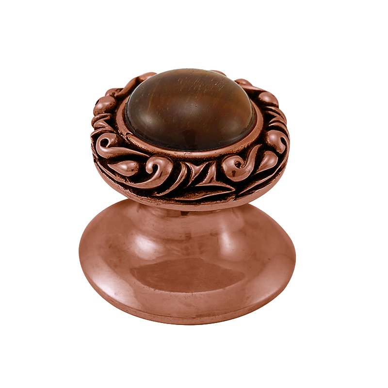 Round Gem Stone Knob Design 3 in Antique Copper with Tigers Eye Insert
