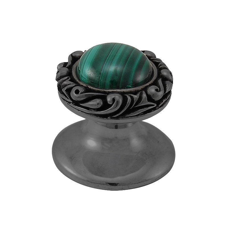 Round Gem Stone Knob Design 3 in Gunmetal with Malachite Insert